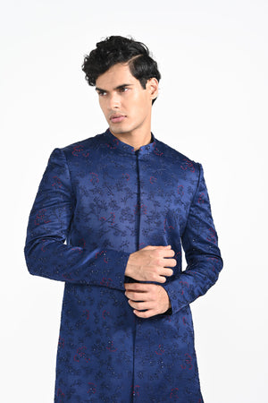 Royal Blue French Knot Achkan Set image 4