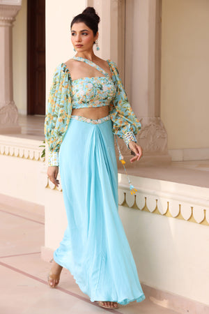 Embroidered Drape Skirt Set - M image