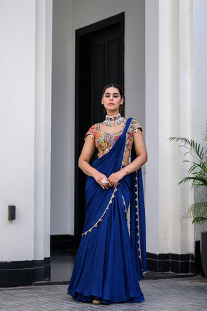 Iris Highlighted Applique Saree with Highlighted Blouse - S image