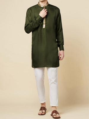 Olive Green Art Silk Kurta image 2