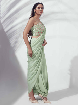 Green Skirt Saree Set image 3