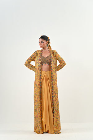 M YELLOW DHOTI WITH EMBROIDERED JACKET - L image