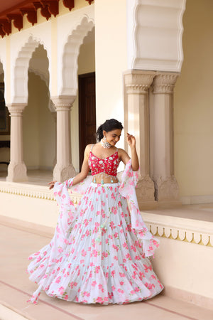 Floral Printed Three Tier Lehenga image 6
