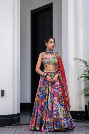 Iris Highlighted Lehenga Paidawn With Highlighted Blouse And Highlighted Applique Dupatta image 1