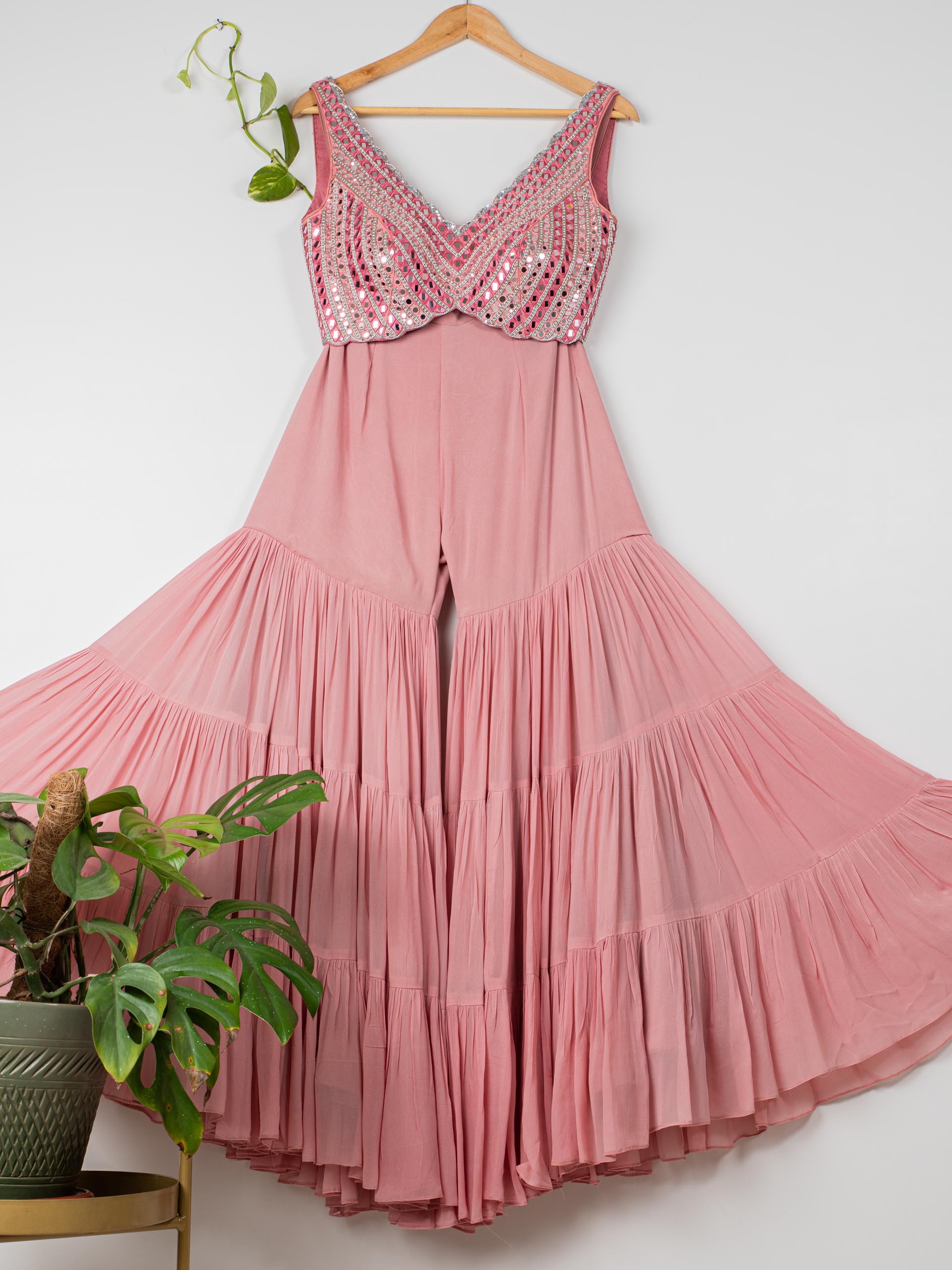 Dusty Pink Layered Mirror Sharara Set image 1