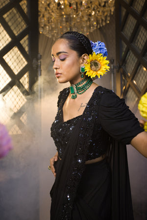 Black Draped Saree image 3