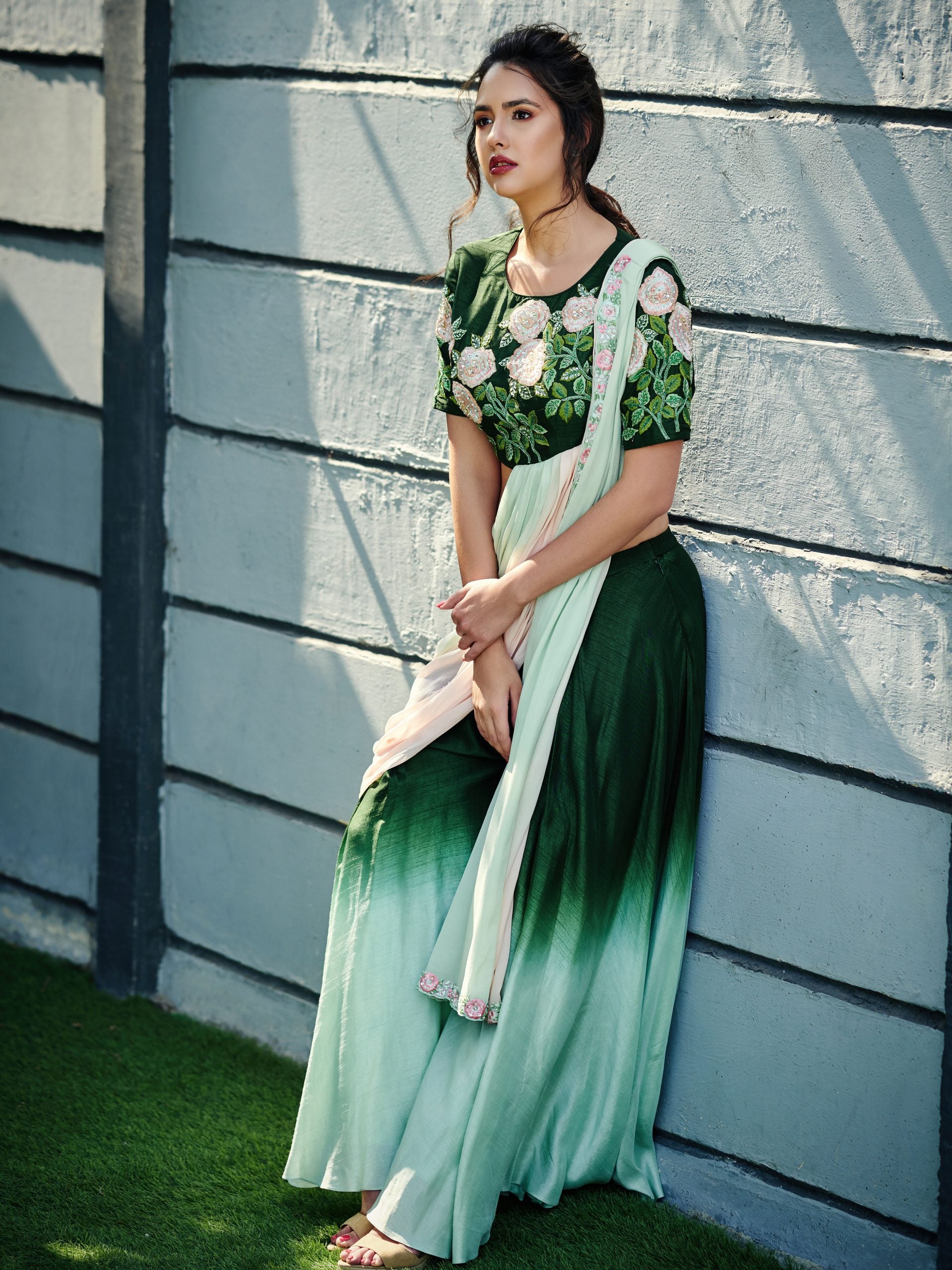 Green Ombre Pant Saree image 1
