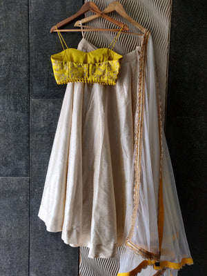 Ivory Raw Silk Skirt and Yellow Bustier image 1