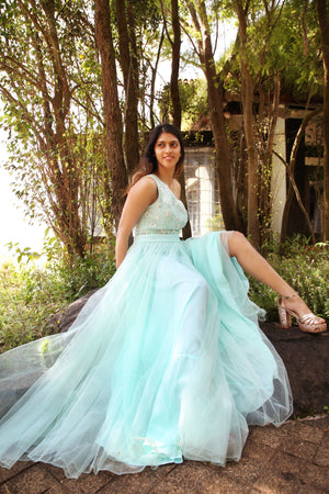 Mint Green One Shoulder Blouse with Tulle Skirt image 3