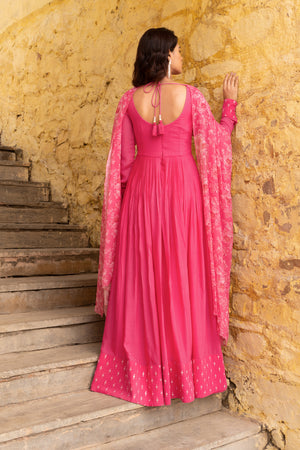 Fuchsia Pink Mirror Details Anarkali Set image 2