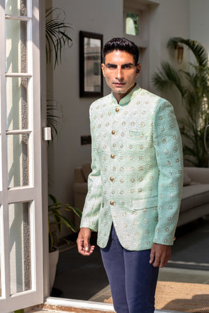 Mint Green Embroidered Jodhpuri Jacket image 5