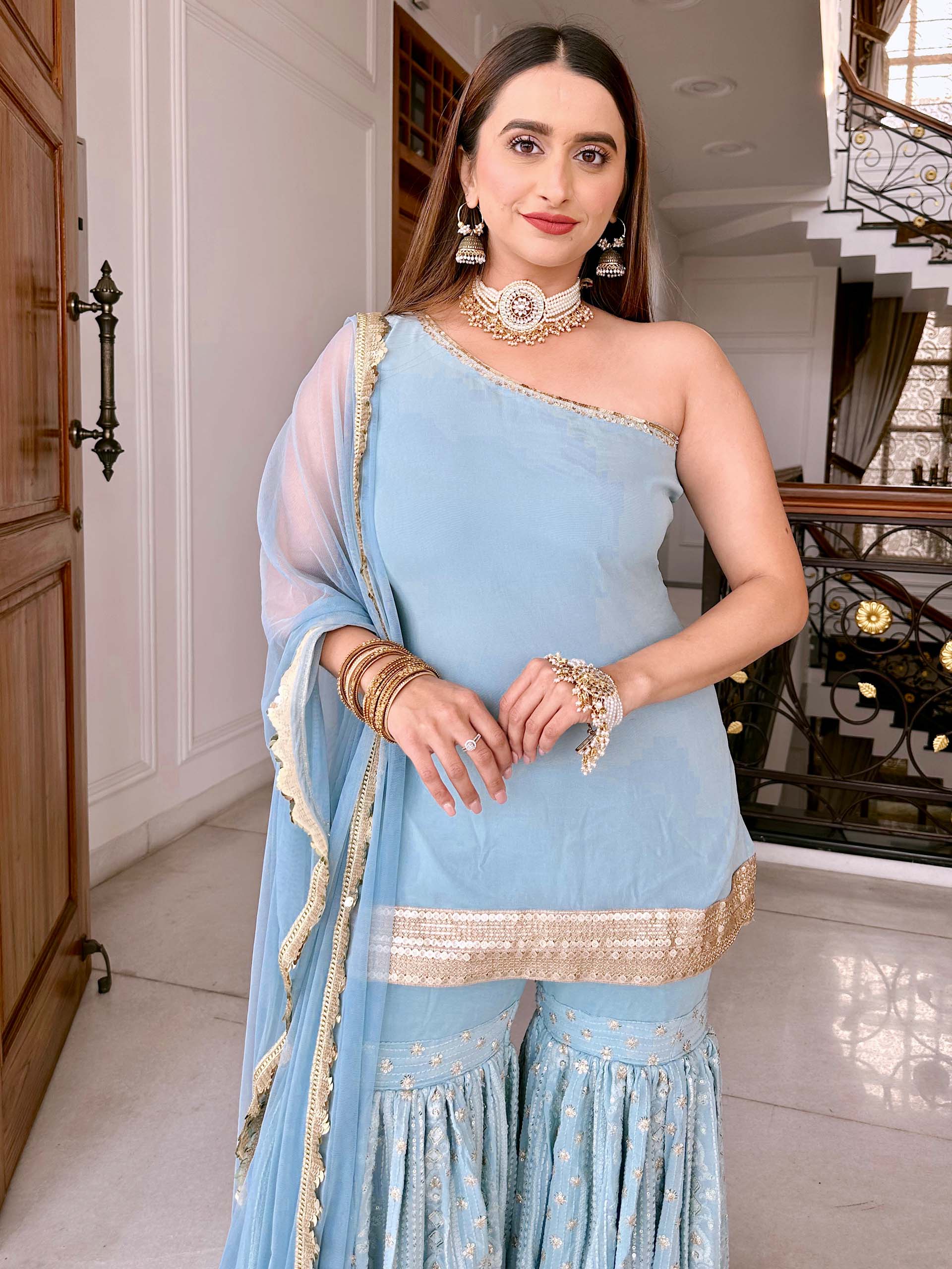 Grey Blue Sharara Set image 1