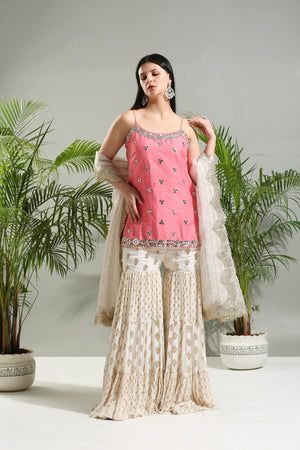 Blush Pink and Ivory Sharara Set image 2