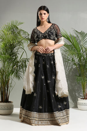 Black Mirror Embroidered Lehenga Set image 6
