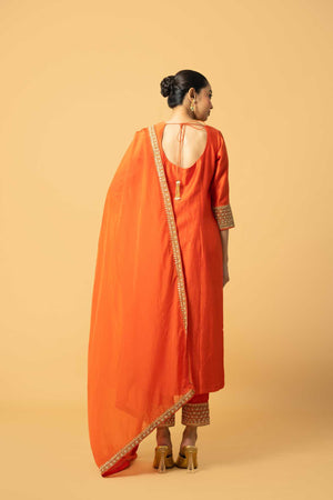 Orange Chanderi Silk 3 Quarter Sleeve Kurta image 2