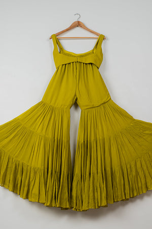 Charteuse Green Sharara With Yellow Multicolor Jacket image 4