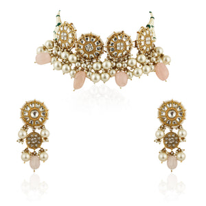 22KT Gold Pated Jadtar Stone Necklace Set image 1