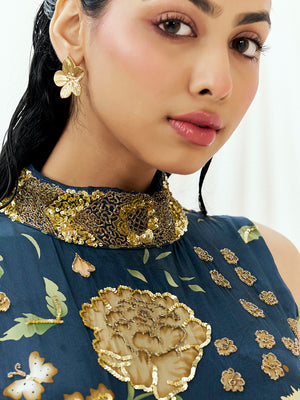 Navy Blue Printed Embroidered Jumpsuit image 5