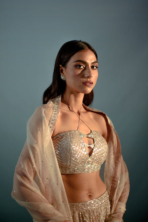 Cream Gota Work Lehenga Set image 4