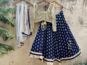 Midnight Blue and Mirror Work Lehenga Set image 4