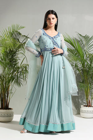 Dusty Blue Anarkali Set image 3