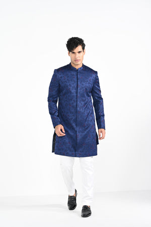 Royal Blue French Knot Achkan Set image 13