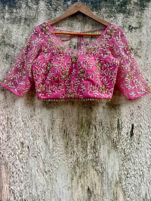 Pink Ruffled Embroidered Pre-stitched Saree Set image 3