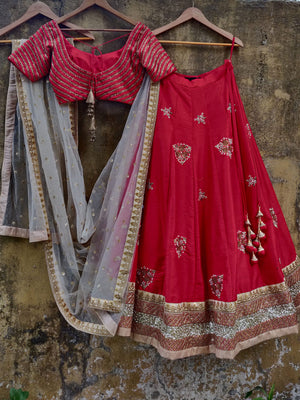 Red Chevron Zardozi Work Lehenga image 2