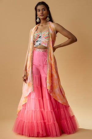 Multi Colored Net Gharara Set image 1