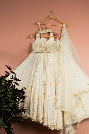 Ivory Layered Pearl Lehenga Set image 3