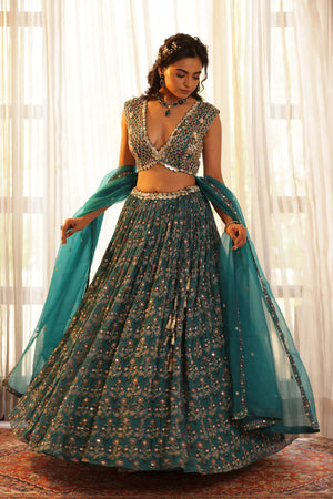 Embroidered Chiffon Lehenga image 5