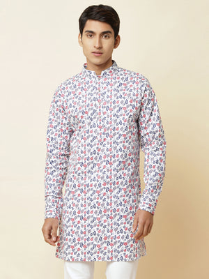 White Floral Print Kurta image 2