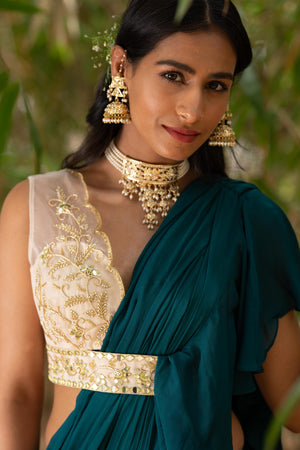 Teal Green Zuri Ruffle Saree image 3