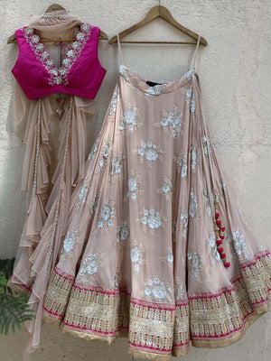 Nude Butti and Fuchsia Lehenga Set image 4