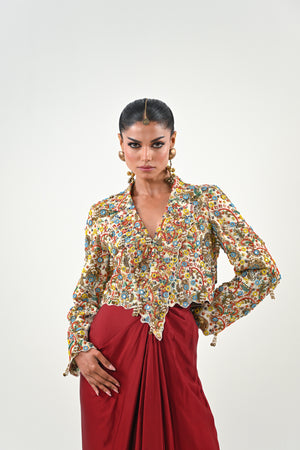 IB EMBROIDERED JACKET DHOTI SET image 6