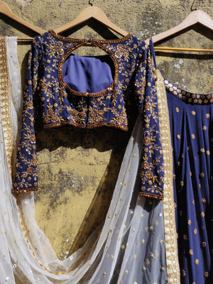 Navy Blue Georgette Lehenga image 2