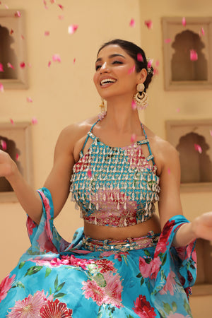 Floral Print Box Pleat Lehenga image 8