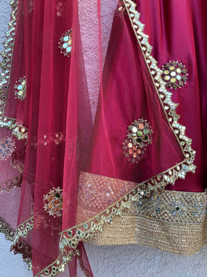Crimson Mirror Work Lehenga image 3