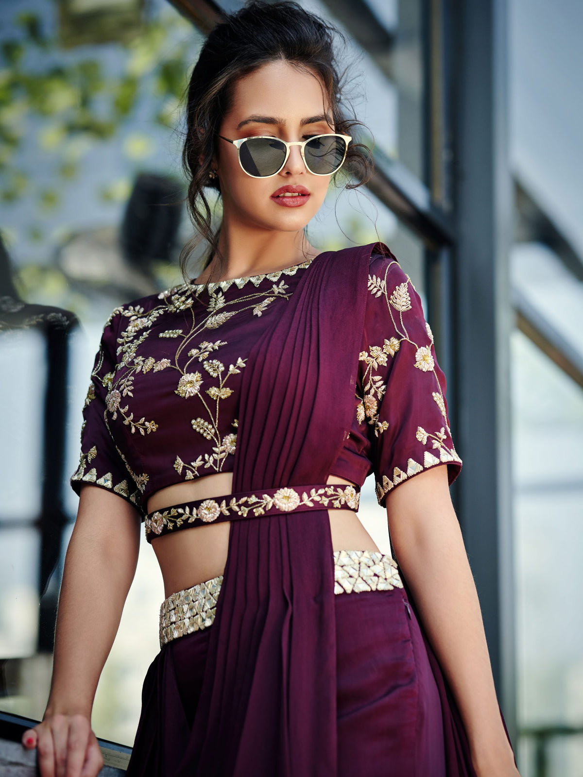 Maroon Pant Saree image 1