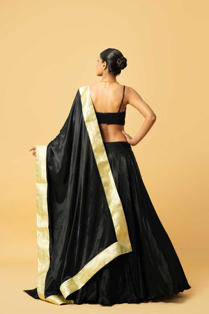 Black Modal Satin Lehenga image 4