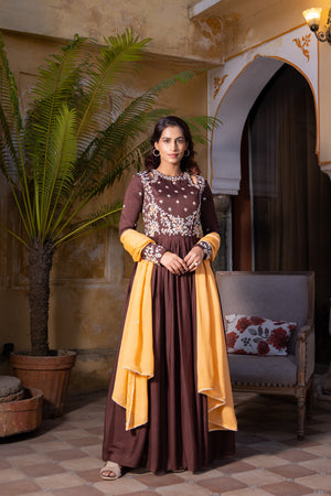 Brown Georgette Anarkali Set - M image