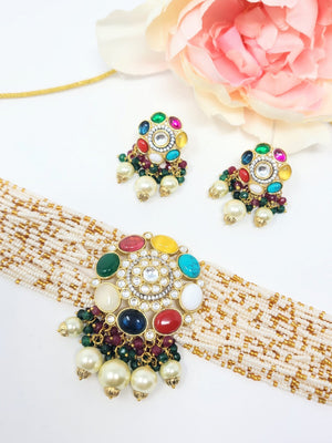 Multi Color Choker Set With Pearl Drop image 0