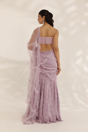 Lavender Bandhani Lehenga With Net Pallu image 6