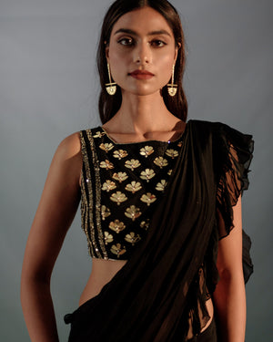 Black Feather Details Saree Set image 2