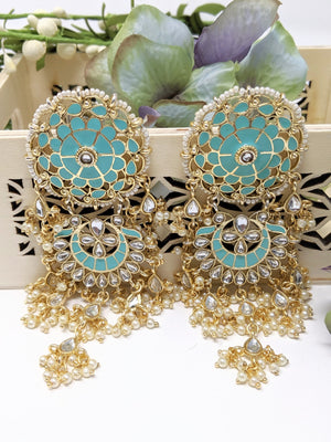 Meenakari Circle Earrings - Blue image