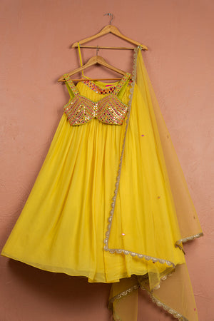 Bumblebee Yellow Lehenga With Colored Blouse - XL image