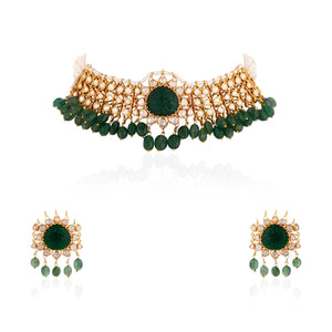 Emerald Green Bead And White Stone Choker Set image 0