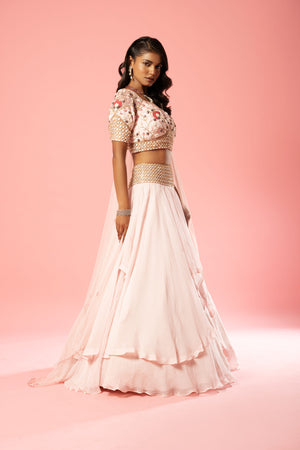 Baby Pink Layered Lehenga Set image 1