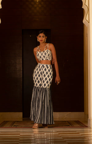 White and Blue Printed Sharara Set image 0
