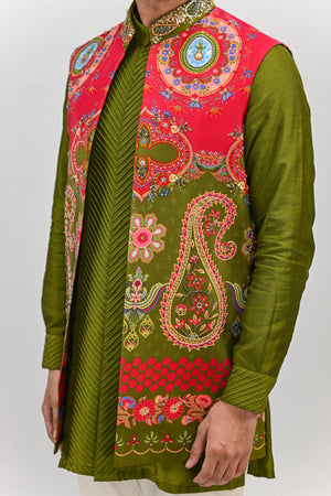 Olive Green Highlighted Half Jacket Full Set image 2